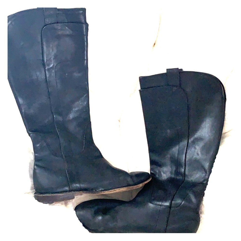 Frye flat black knee high boots